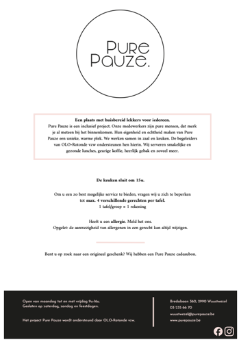 Preview van de Pure Pauze menukaart Wuustwezel